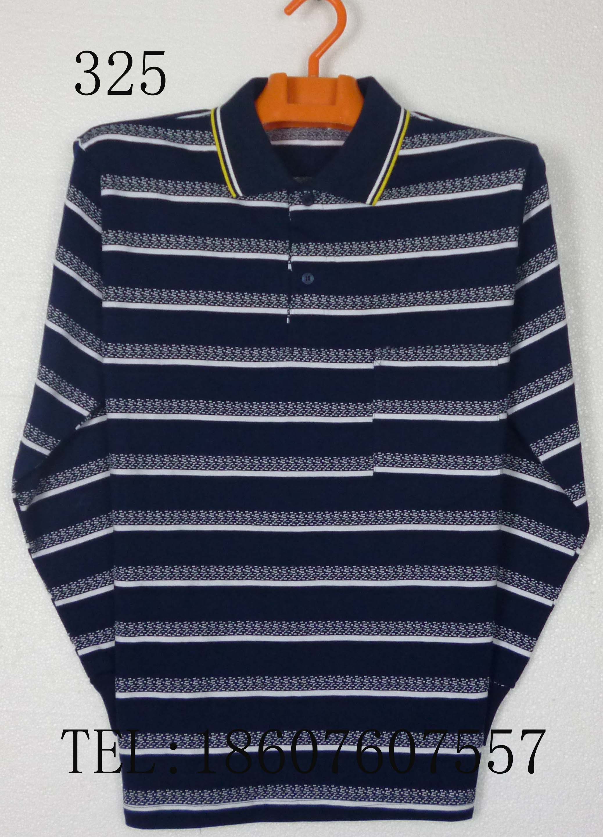 供應條紋男式T恤 有領男裝商務T恤 爸爸裝休閑純棉T恤