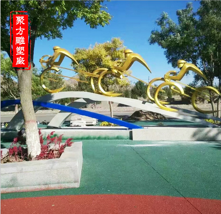 金色人物騎自行車不銹鋼雕塑廣場擺圖片/金色人物騎自行車不銹鋼雕塑廣場擺樣板圖 (2)