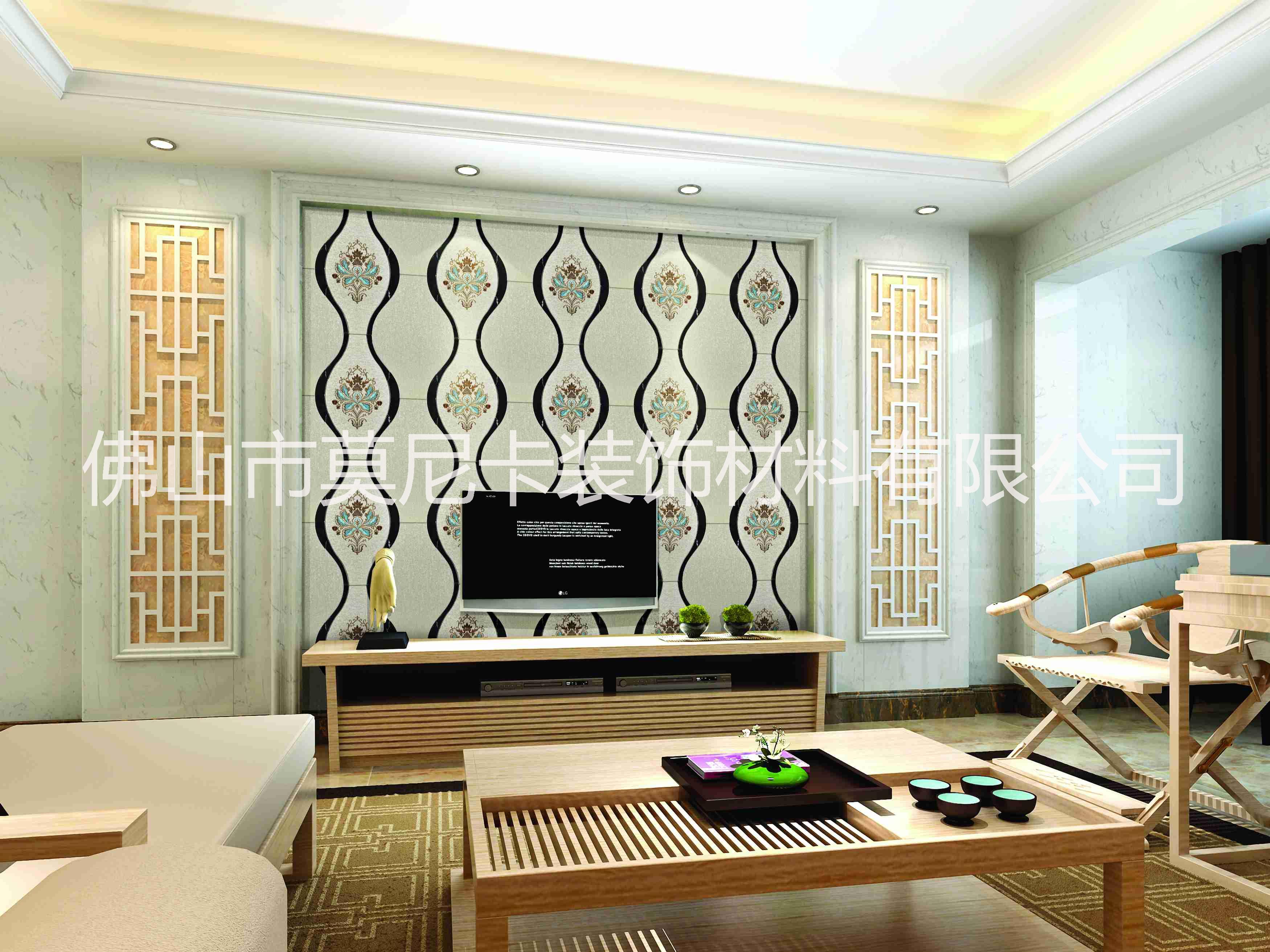 莫尼卡新款刺繡鑲嵌硬包背景墻圖片