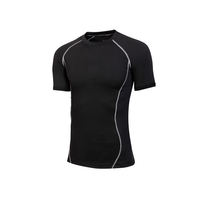 夏季休閑運動短袖T恤 壓縮跑步透氣  男士速干緊身衣