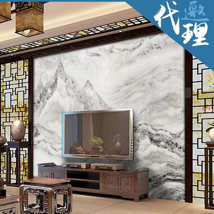 大理石紋山水建夢電視背景墻