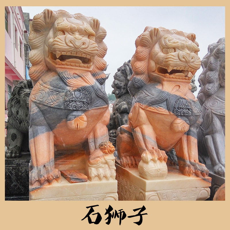 大理石獅子 石雕石獅子 大型石獅子雕刻圖片