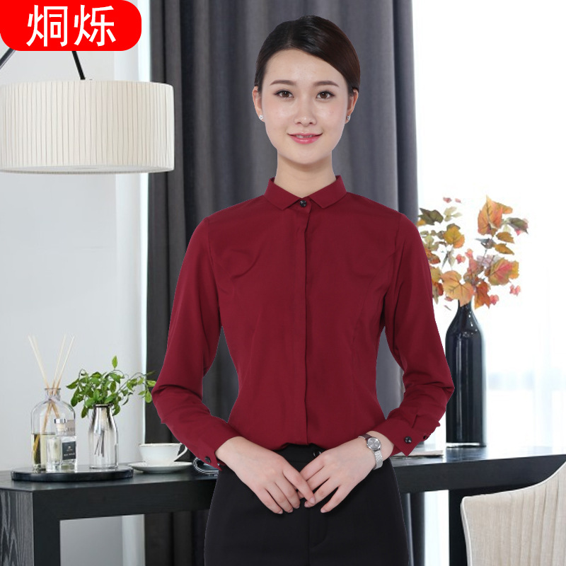 湖南烔爍韓版酒紅色抗皺女士襯衣  職業(yè)女式襯衫