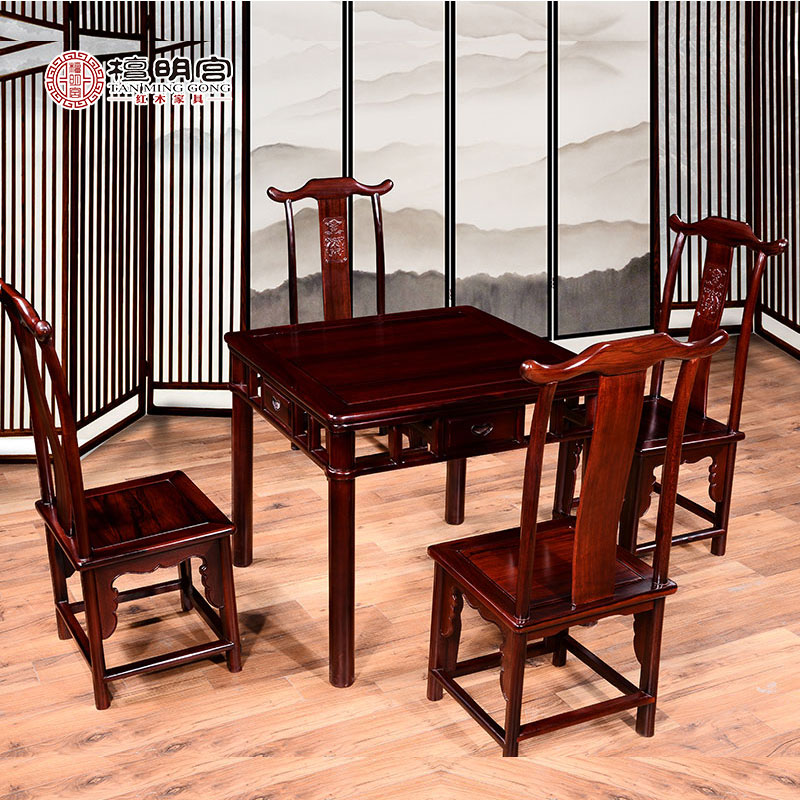 檀明宮紅酸枝木八仙桌五件套 檀明宮紅酸枝木八仙桌五件套