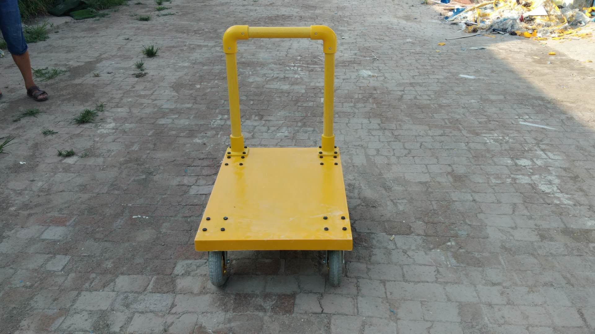 廠家直銷新款玻璃鋼手推車定制平板車行李車化工煤礦海產(chǎn)業(yè)*