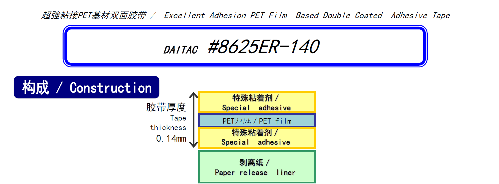 8625ER-140薄膜基材双面胶带图片