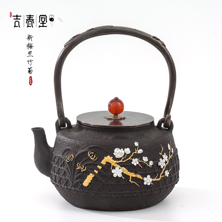 吉春堂新梅蘭竹菊圖鐵壺圖片/吉春堂新梅蘭竹菊圖鐵壺樣板圖 (1)