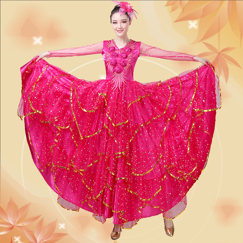 大合唱服長(zhǎng)裙演出服  中國(guó)風(fēng)禮服民族舞臺(tái)服裝 連衣裙成人古箏表演服