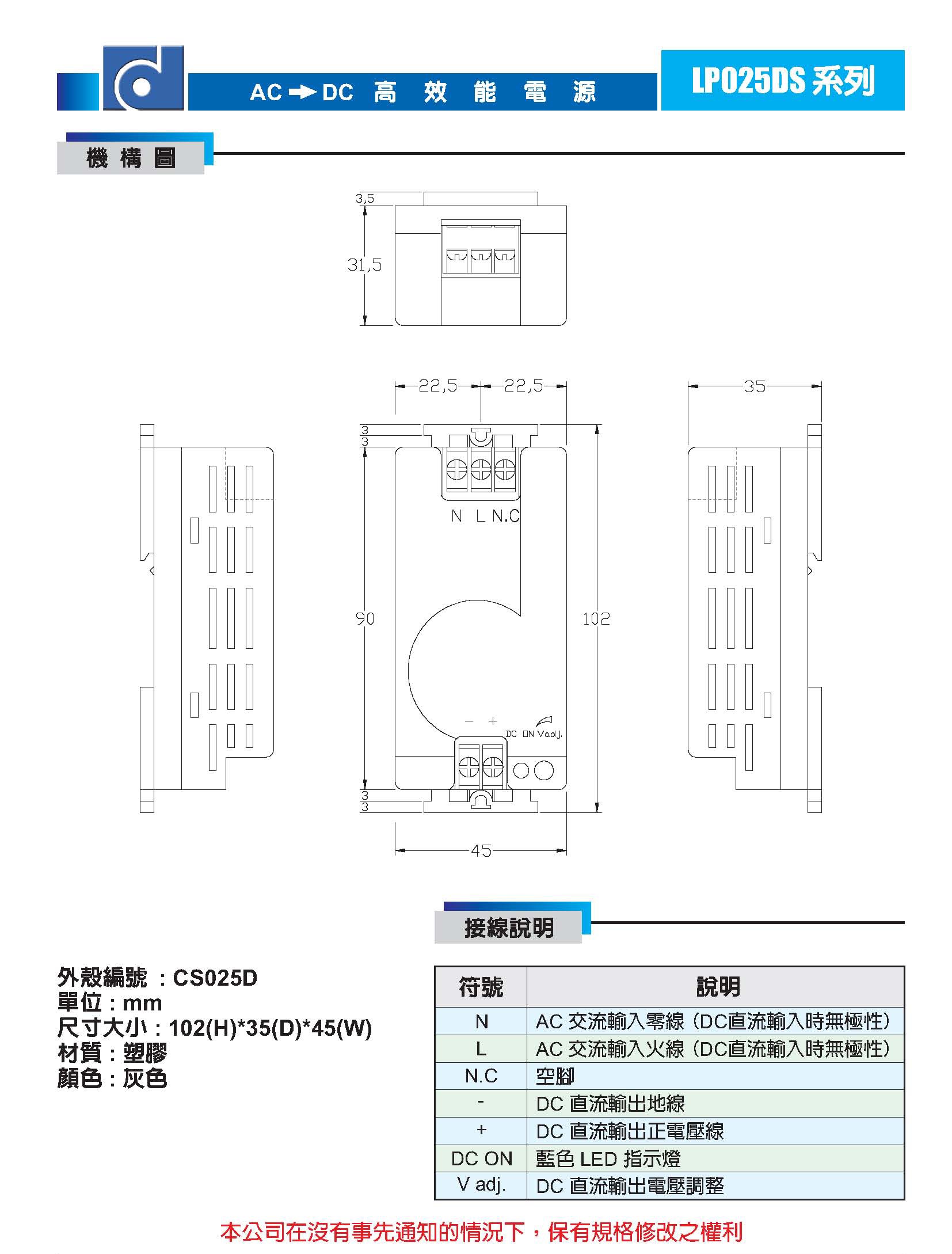 导轨式电源LP1025D-24SAC-DC昂鼎,24V1A25W导轨式电源LP1025D-24S过认证