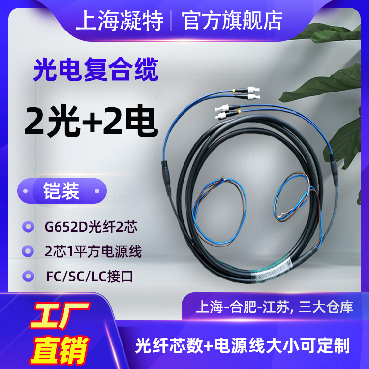 光电复合跳线 2芯安防监控带电源线 单模铠装通信安防监控光缆图片