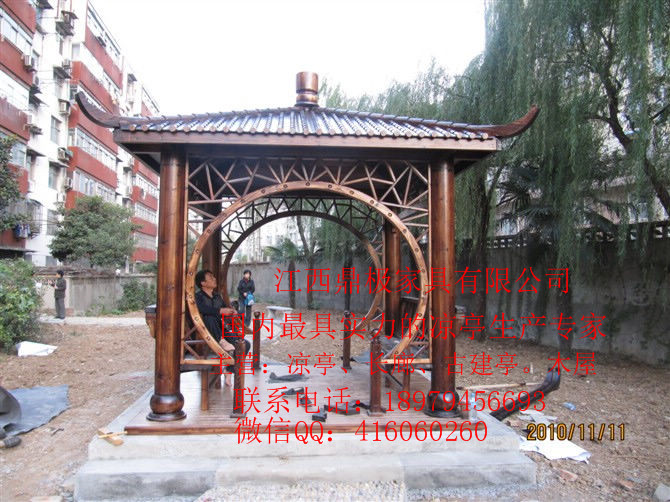 供應(yīng)涼亭廠家/江西涼亭廠家直銷防腐木四角涼亭/炭化杉木涼亭