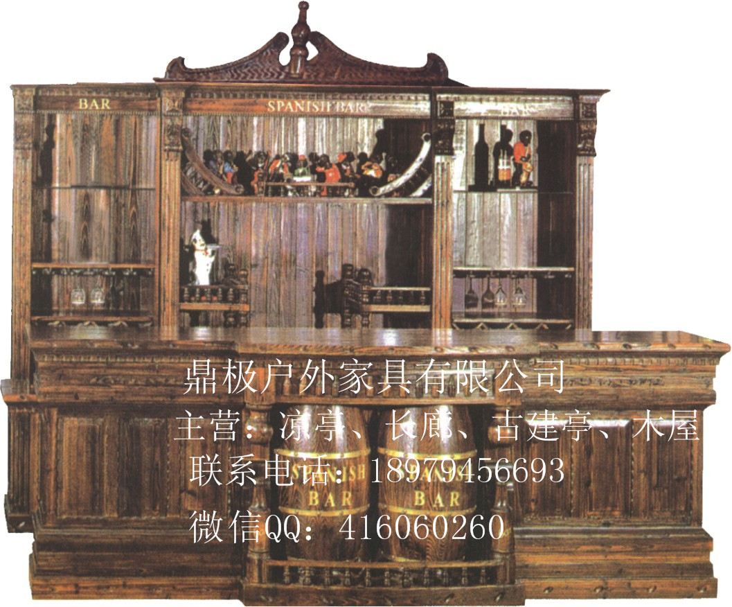 供應(yīng)酒柜吧臺(tái)/防腐木大吧臺(tái)/酒柜吧臺(tái)圖片/賓館酒店杉木酒柜吧臺(tái)
