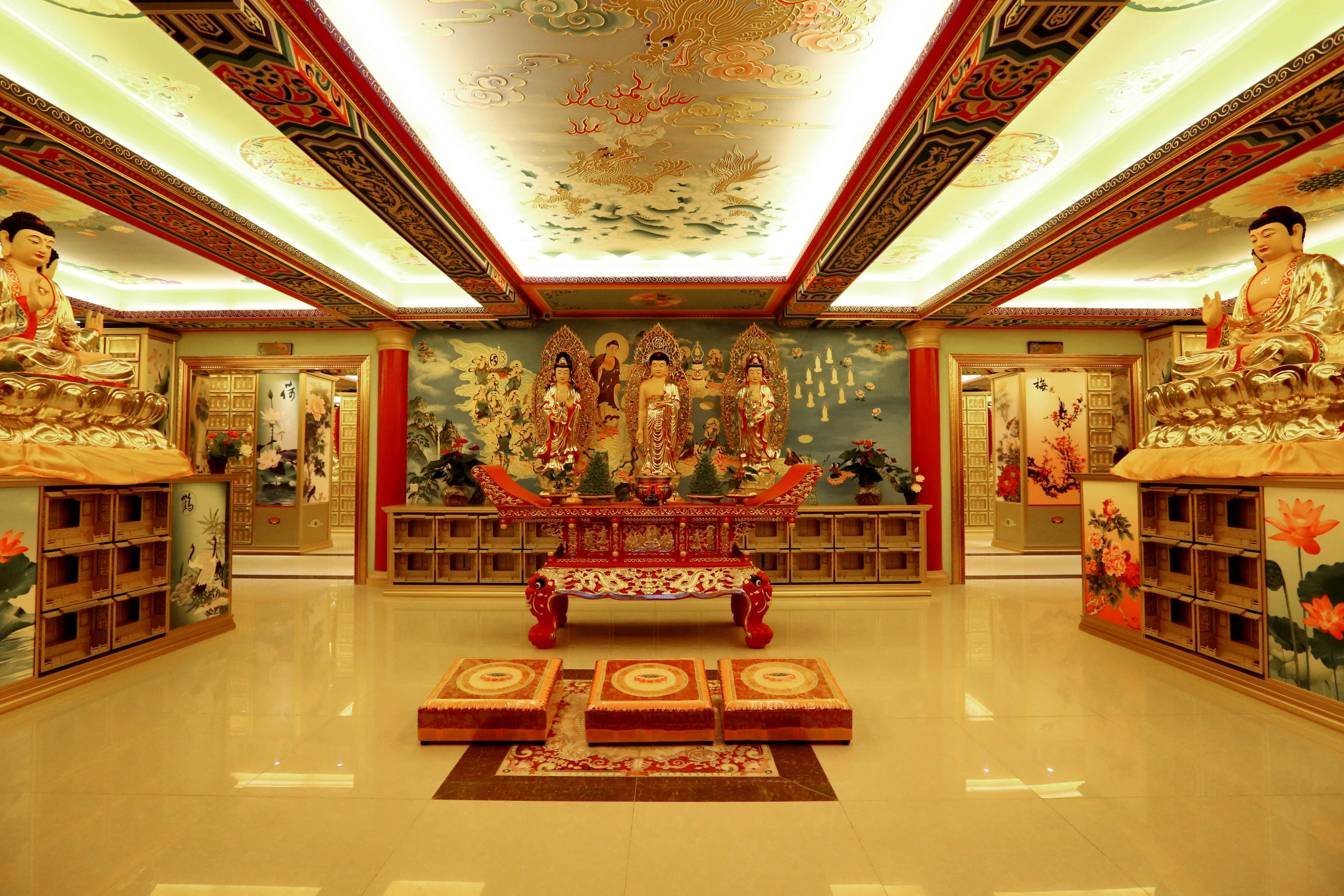 寺廟大雄寶殿裝修裝飾 寺廟彩繪   中式吊頂  天花板 寺廟裝修