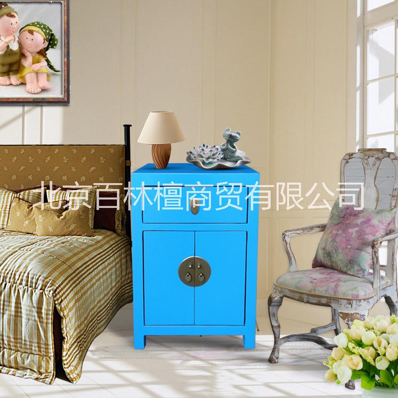 新古典復古一屜2門做舊床頭柜實木特價整裝臥室邊柜儲物柜木家具
