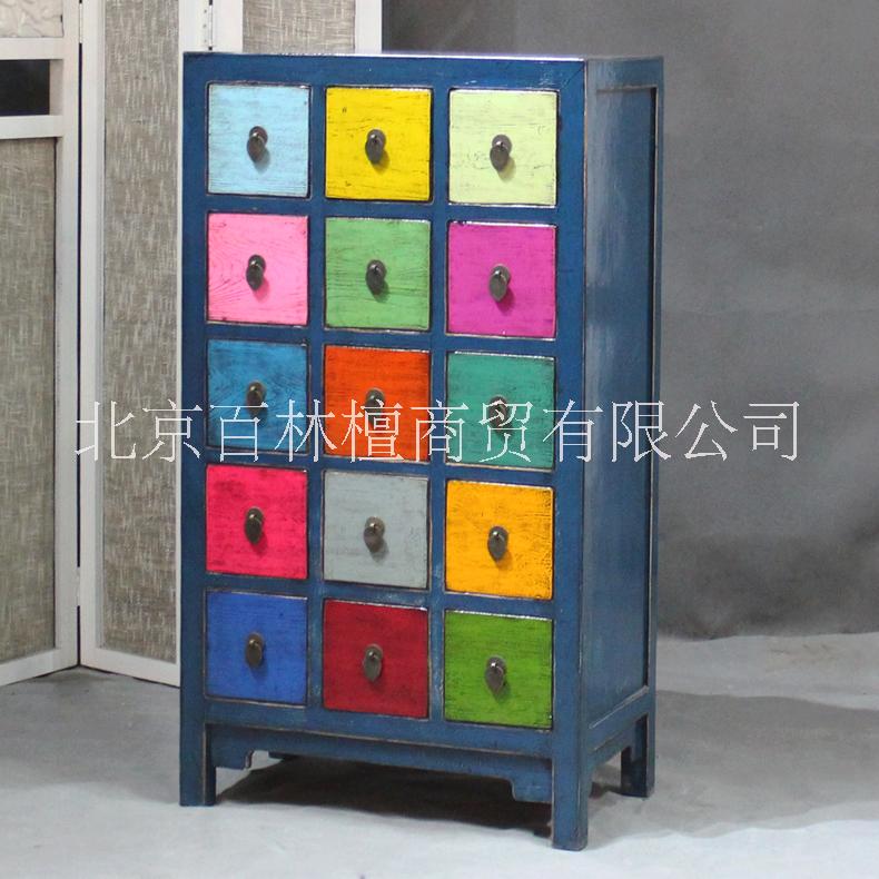 彩色斗柜復(fù)古七彩抽屜式玄關(guān)柜實木收納柜儲物柜裝飾柜新古典家具