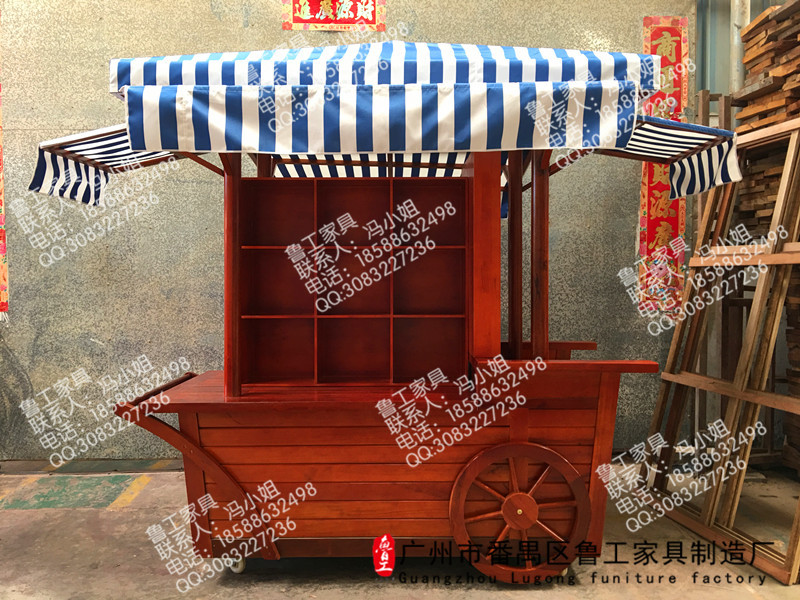防腐木售貨車 售貨亭 手推售貨車