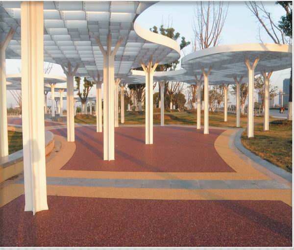 九江露骨料透水路面，透水混凝土材料，彩色膠粘石地坪