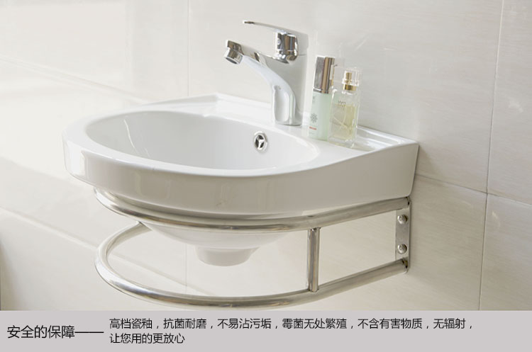 陶瓷洗手臉面盆迷你臺上盆壁掛式帶面布不銹鋼支架半圓形簡約 陶瓷面盆 陶瓷支架面盆