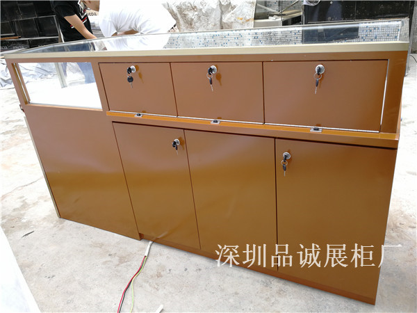 電鍍不銹鋼玫瑰金色珠寶展示柜 黑色鋼化玻璃展柜 高端大氣木質(zhì)烤漆展示柜