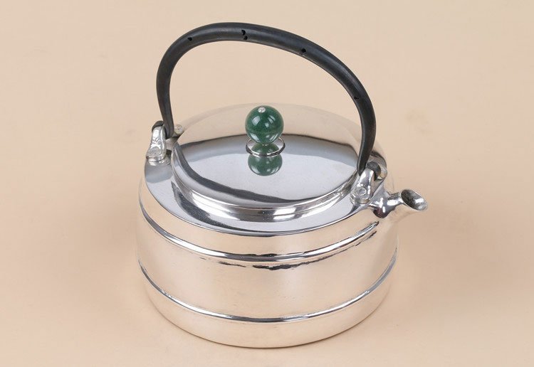 純手工光面銀壺999純銀燒水壺茶壺一體壺北村靜香鐵把銀壺  鳴鶴造