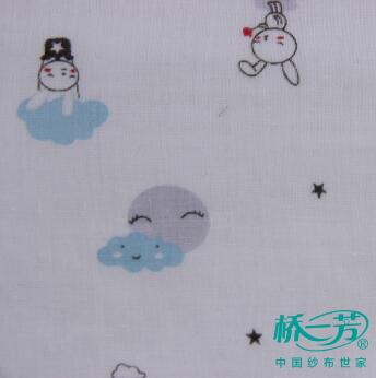 新款寶貝兔印花面料 純棉雙層?jì)雰?棉雙層?jì)雰悍b吸汗巾方巾紗布