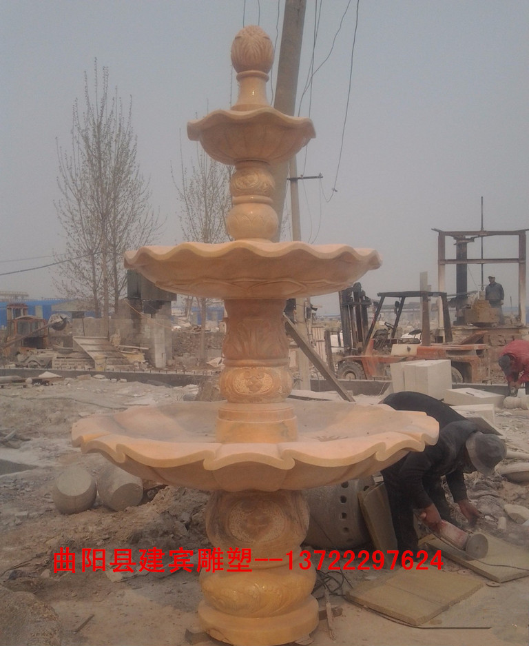 建賓雕塑供應(yīng)室外石雕噴泉 大理石景觀水缽