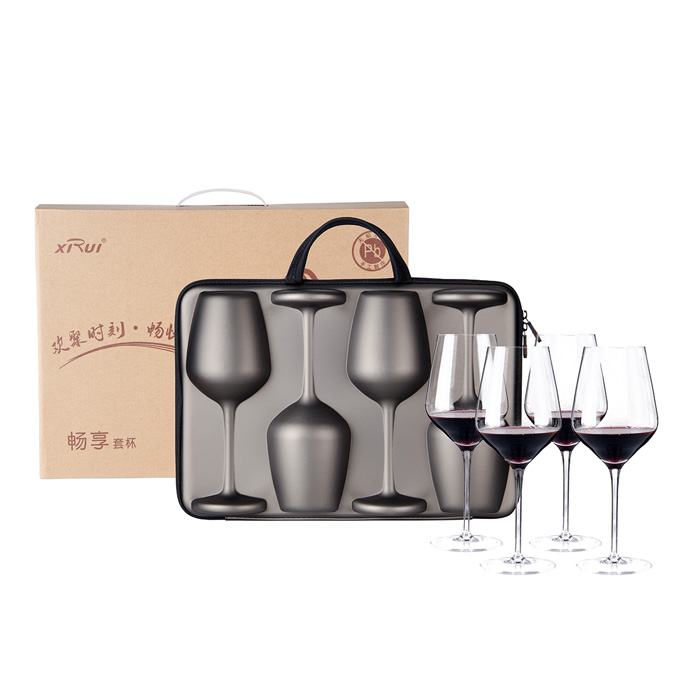 芯銳暢享套裝四只水晶紅酒杯家用葡萄酒杯高腳杯創(chuàng)意外帶酒杯