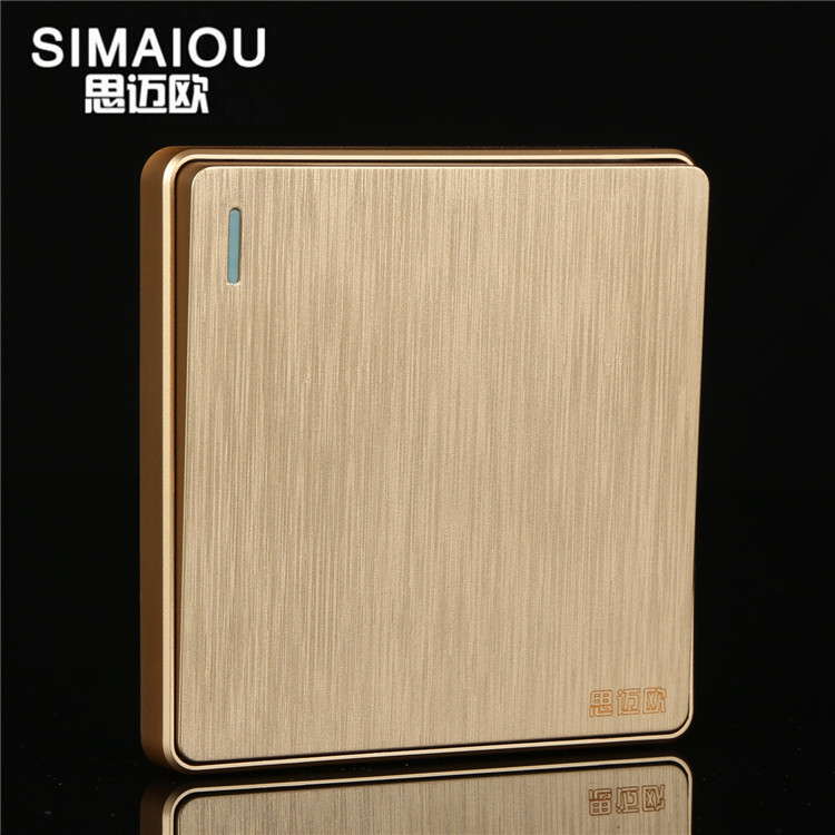 防火阻燃pc塑料金色拉絲面板一開(kāi)單控開(kāi)關(guān)家居/酒店用墻壁蹺板開(kāi)關(guān)