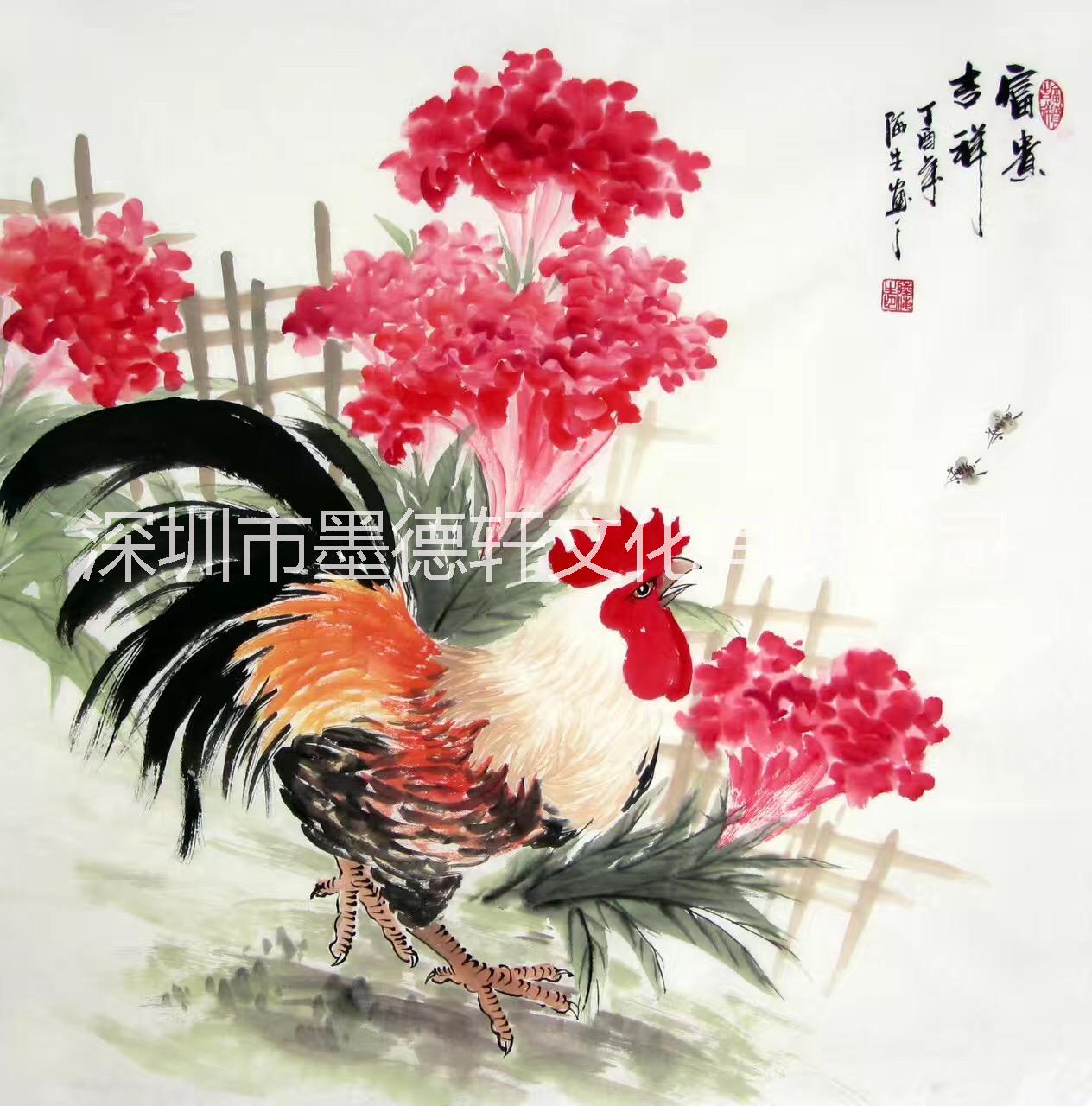 大芬油畫村現(xiàn)代中式水墨客廳酒店辦公室純手繪大吉大利畫框裝裱餐廳裝飾畫廠家批發(fā)