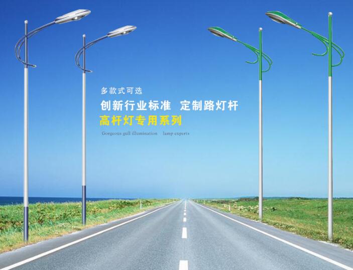 揚(yáng)州弘旭照明生產(chǎn)9米路燈自彎臂路燈單頭雙頭道路燈