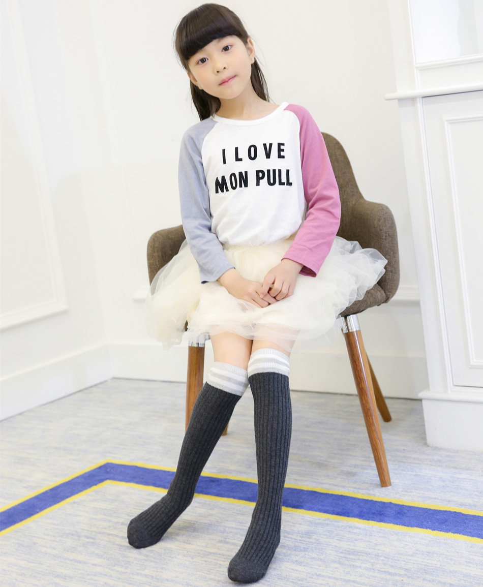 精梳棉雙針豎條中筒襪兒童高筒襪全棉男女童過膝長筒襪子批發(fā)