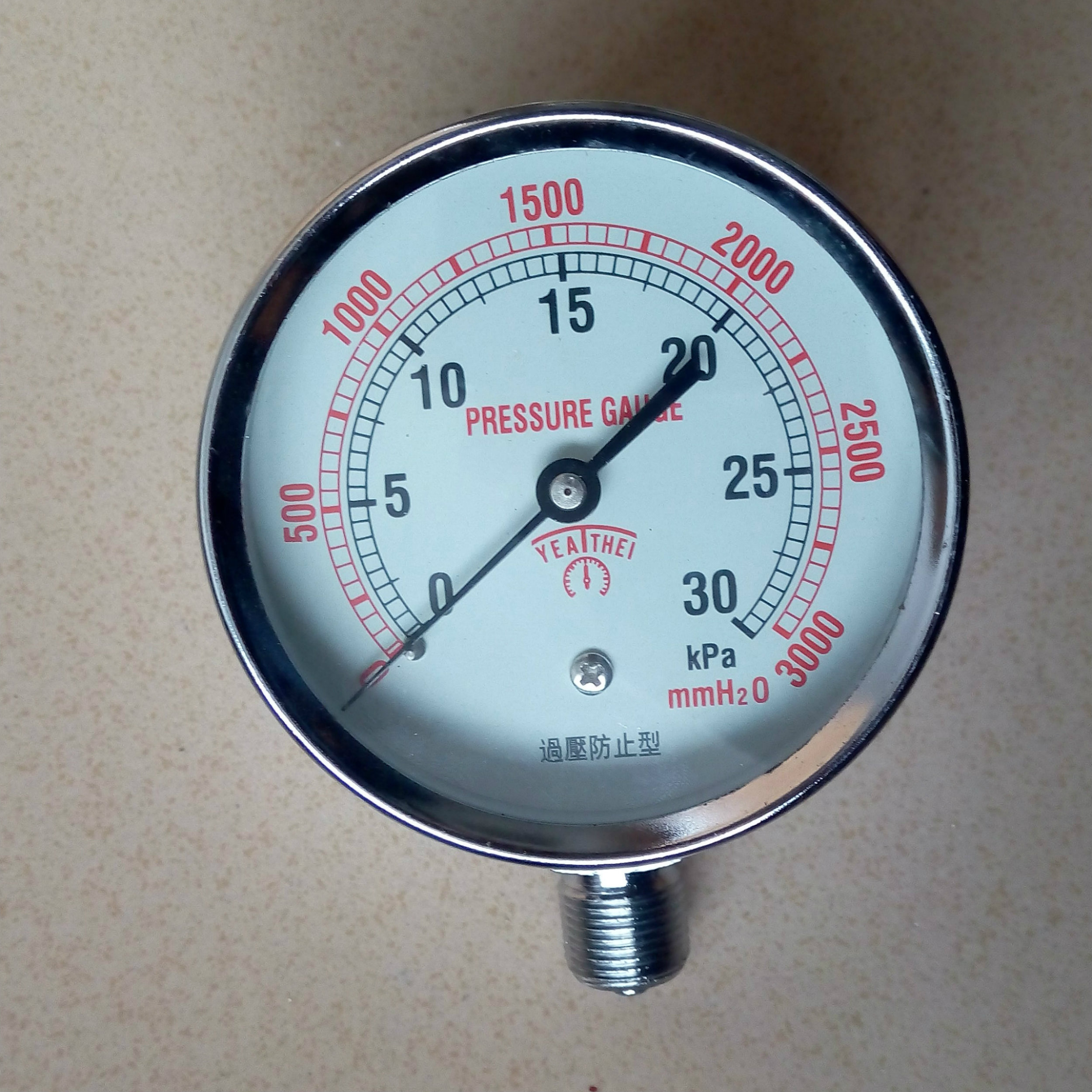 供應10kpa/20kpa膜盒壓力表，5kpa/30kpa/50kpa過壓防止型壓力表