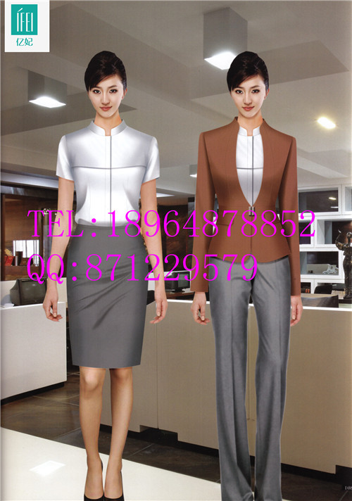 移動營業(yè)廳工裝女夏季 移動制服 絲巾襯衫 職場套裝 前臺工作服定制