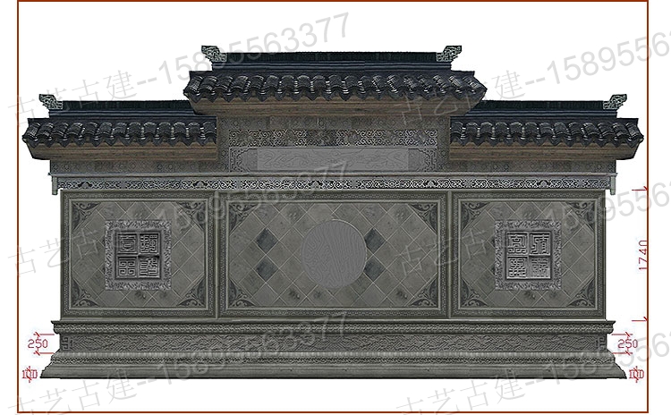 青島青磚園林門洞古建磚雕照壁