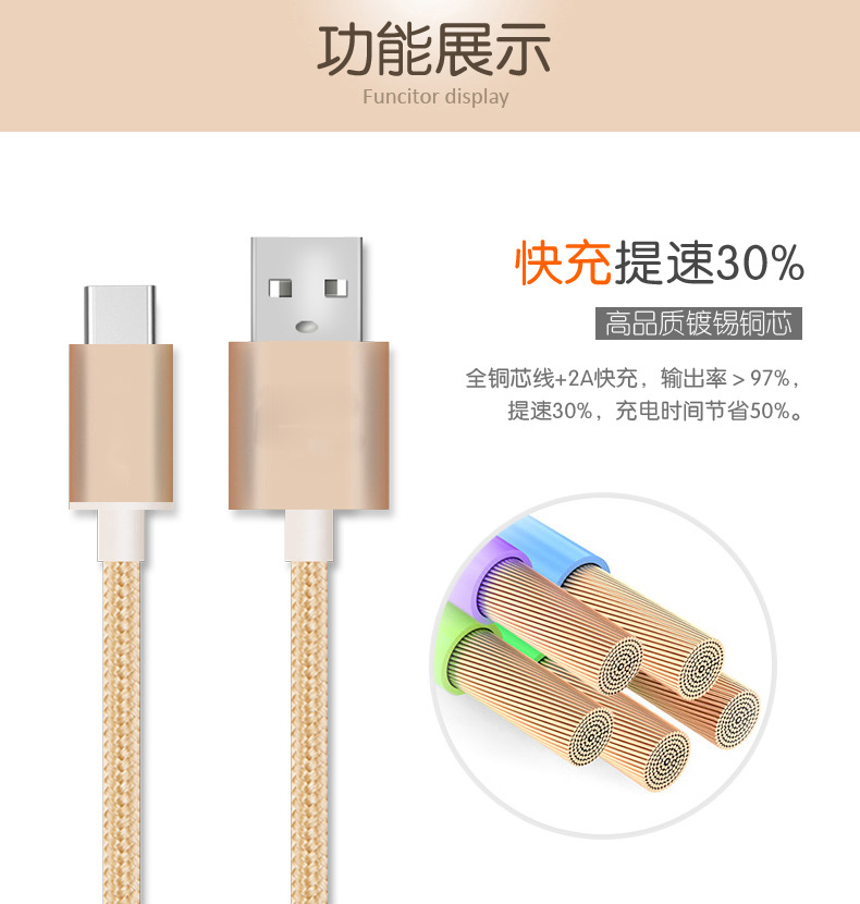 type-c數(shù)據(jù)線 安卓Type-C充電數(shù)據(jù)線 金屬編織Type-C手機(jī)數(shù)據(jù)線