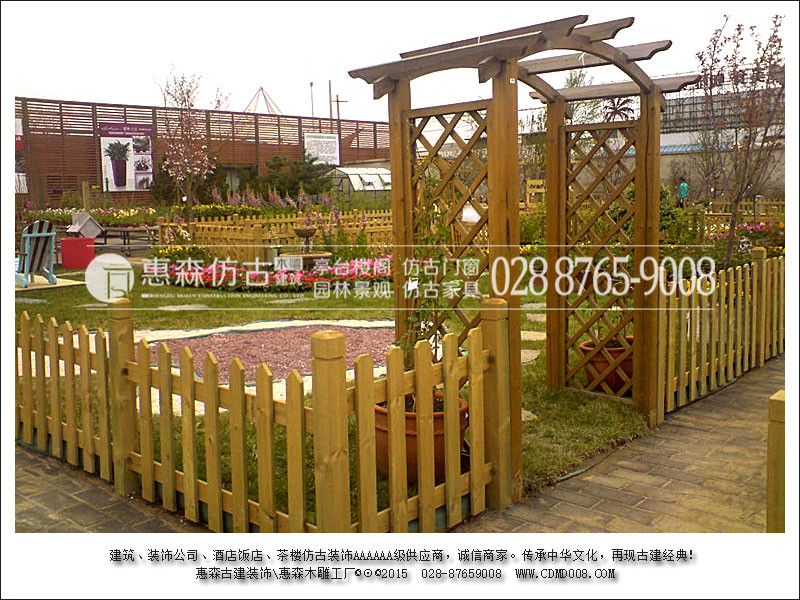 戶外防腐木欄桿 景區(qū)實木欄桿 惠森古建提供戶外防腐木欄桿/花架，廠家直銷