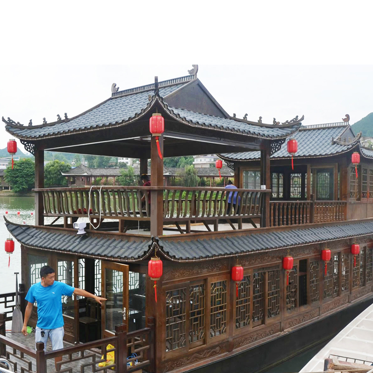 廠家直銷雙層餐飲畫舫船，電動(dòng)仿古畫舫船，旅游觀光畫舫船，板橋木船專業(yè)定制，*惠，樣式精美！ 畫舫船001