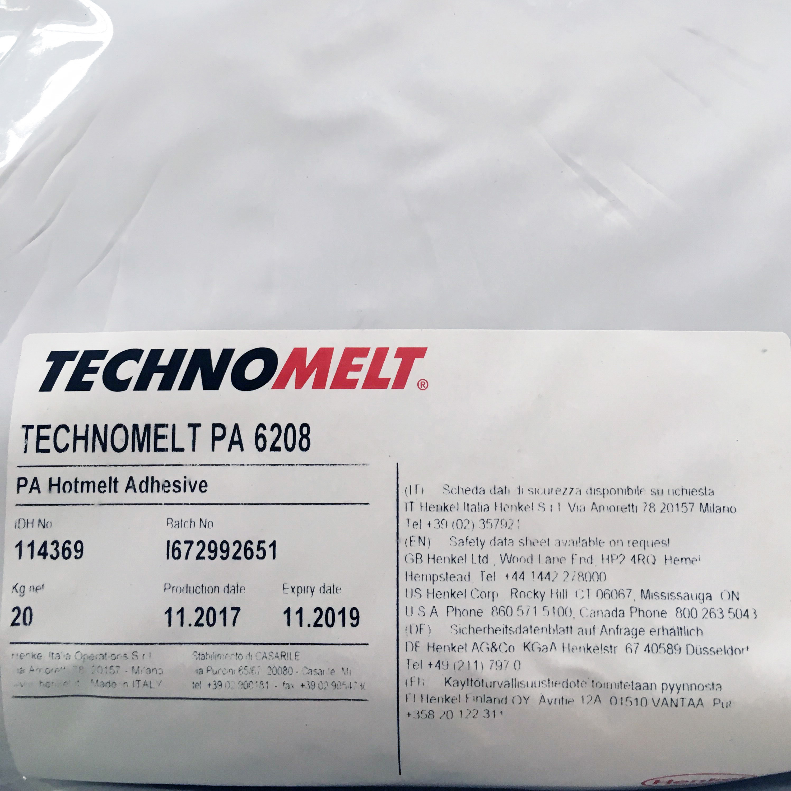 漢高6208熱熔膠 低壓注塑熱熔膠 漢高6208熱熔膠 20kg