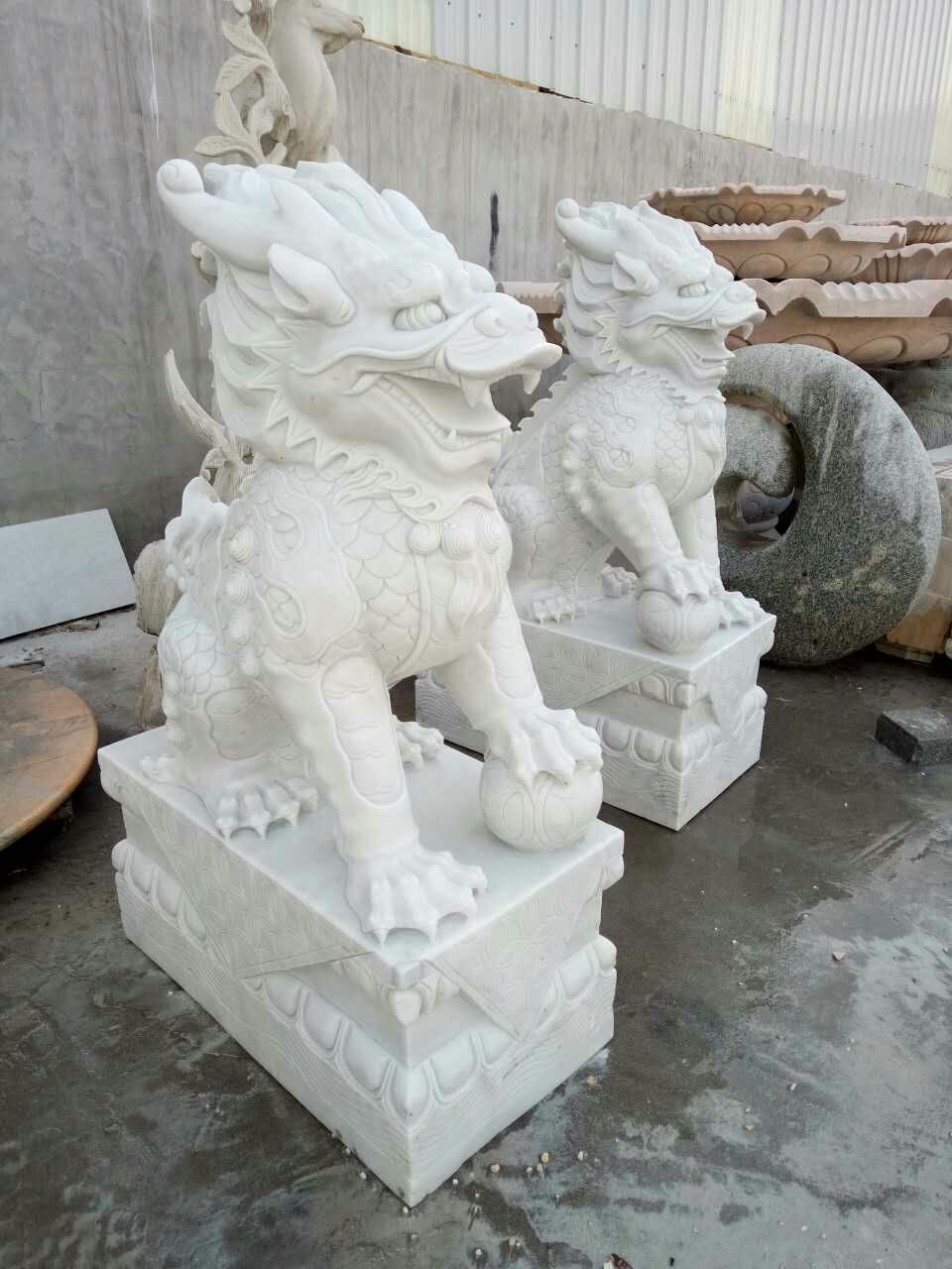 豐路雕塑 豐路雕塑 漢白玉石雕麒麟一對(duì) 鎮(zhèn)宅招財(cái)擺件