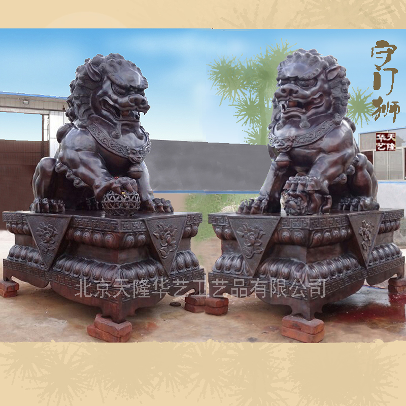大型宮門銅獅子 銅獅擺件 送貨到門 全國可達(dá)