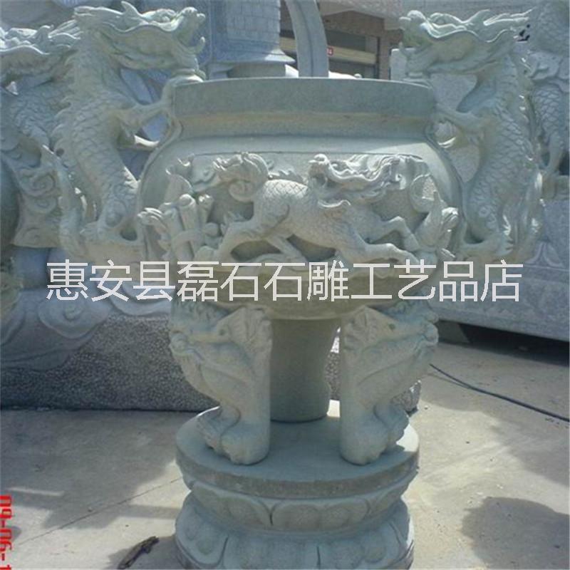 石雕香爐 青石材質(zhì)寺廟祠仿古雕龍扶手鼎爐宗教用品