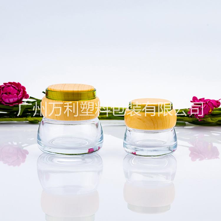 化妝品玻璃包裝瓶 一葉子玻璃套裝瓶 木紋蓋化妝品瓶 乳液膏霜瓶