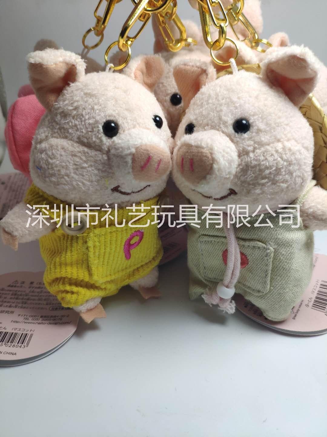 廠家直銷日系可愛小豬草帽背帶褲豬毛絨公仔玩具玩偶掛件定制