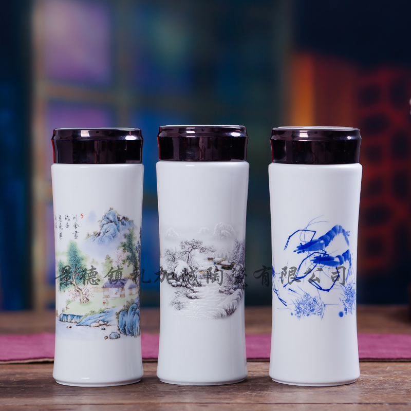 男女保溫杯雙層帶蓋水晶玻璃茶杯圖