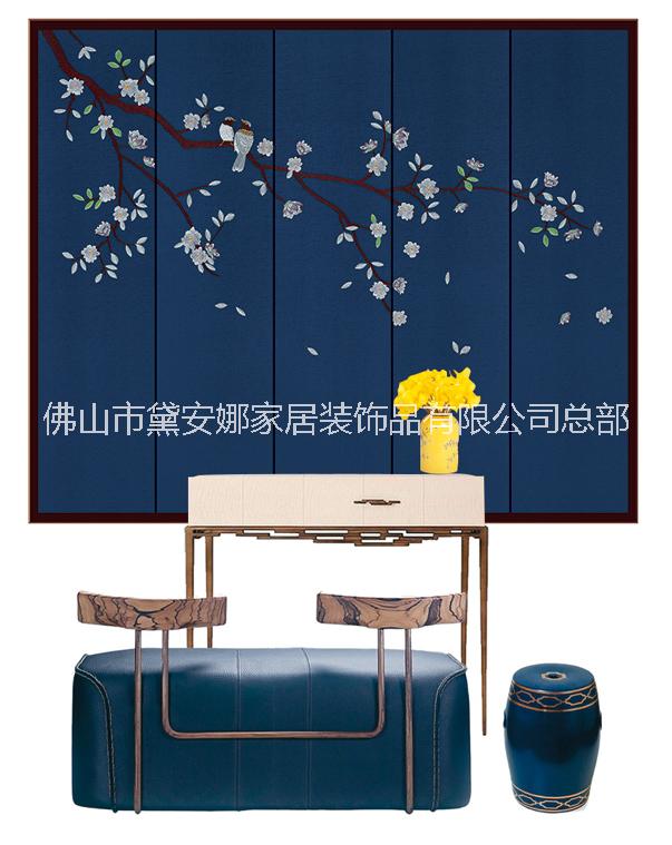 輕奢刺繡背景墻，浮雕軟包廠家，酒店皮雕背景，刺繡硬包 新中式刺繡硬包背景墻 新中式刺繡墻布背景墻