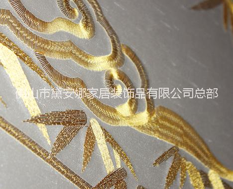 輕奢刺繡硬包床頭背景墻  新中式輕奢刺繡背景墻  新中式刺繡硬包家居背景墻