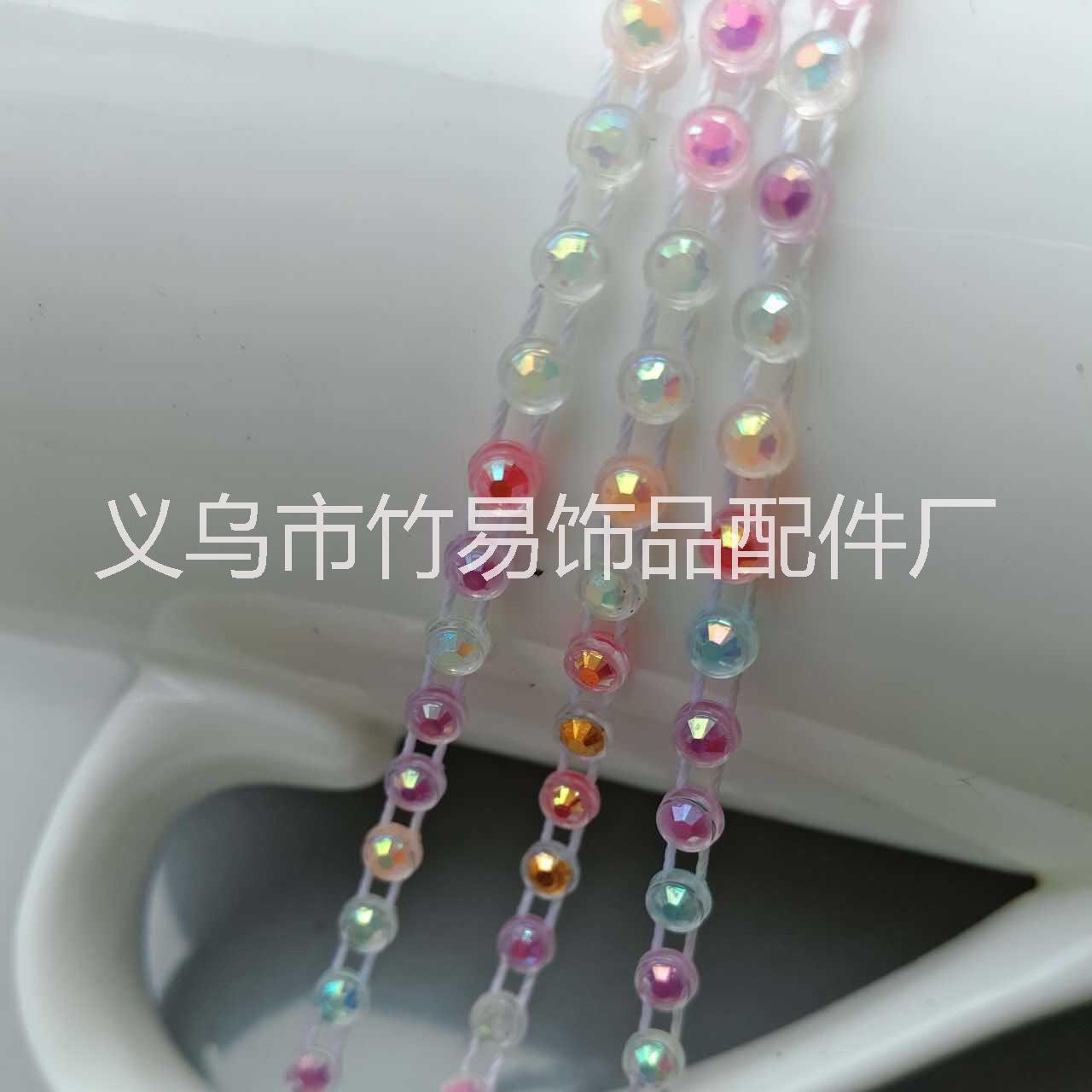 12#平底鉆 3.8mm塑料線鉆鏈 透明底單排裝飾線鉆 鞋服箱包飾品DIY