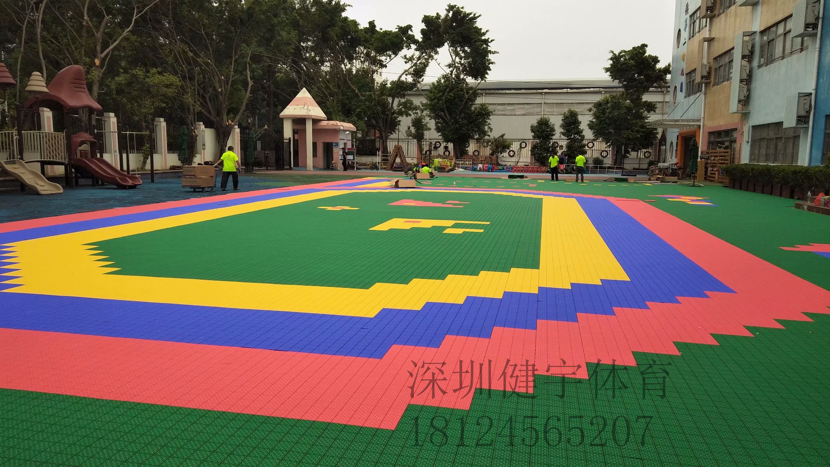 懸浮地板-幼兒園施工現(xiàn)場(chǎng)  深圳健宇體育設(shè)施工程懸浮地板案例