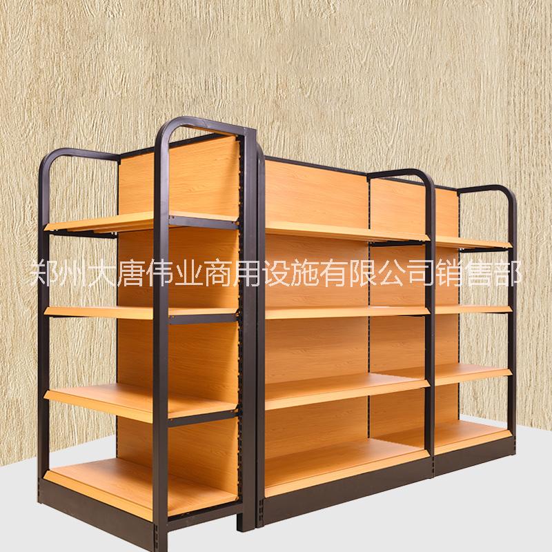 科美超市鋼木貨架展示架便利店休閑食品架子單雙面展示柜中島柜批發(fā)