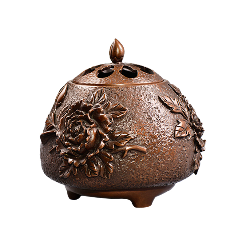 富貴香熏爐純銅香爐牡丹花開富貴香爐香道銅飾品銅鈴鐺